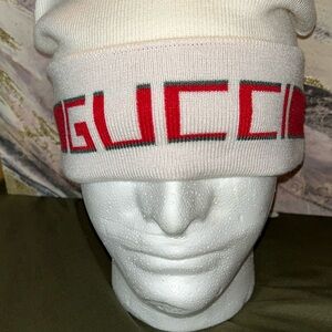Gucci Cream Beanie with Red and Black Stripes
